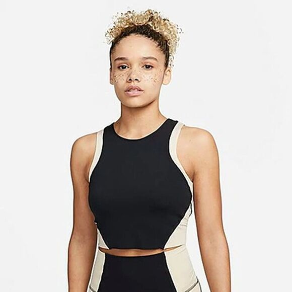NWT Nike Dri-FIT DR0779-010 Luxe Cropped Tank Top Bra 1X Black Beige Stretch - Picture 1 of 11
